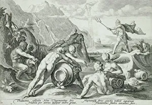Black And White Dutch Art Impressions: Neptune Plotting the Destruction of Man, published 1589. Creator: Hendrik Goltzius