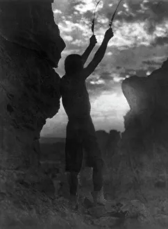 Black And White Desert Landscape Impressions: Offering to the sun-San Ildefonso, c1927. Creator: Edward Sheriff Curtis