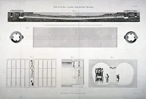 British Civil Engineering History Impressions: Plan, sections and elevations of the Thames Tunnel, London, 1835. Artist: E Turrell
