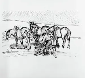Agricultural Labourer Artwork Impressions: Ploughing on the Downs, c1907. Creator: Robert Polhill Bevan
