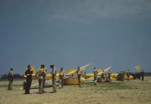 World War II Aviation Images Impressions: Preparing for take-off at the glider pilot training program