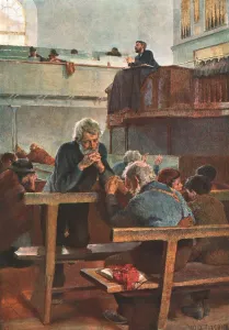 Impressions de Méthodistes primitifs en prière, c1889, (c1902). Après une peinture dans la collection du service des musées de Dudley Art Moderne Impressions: Méthodistes primitifs en prière, c1889, (c1902). Créateur : Inconnu.