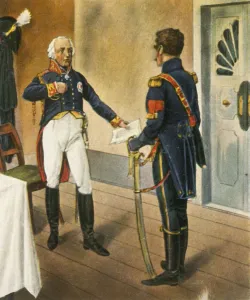 Cigarette Card Album Collection Impressions: Prussian General Courbiere, Commandant of Graudenz, and French envoy Savary, 1807, (1936)