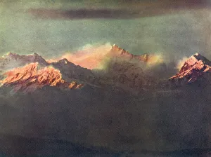 Colourful Indian Landscapes Impressions: Last Rays of Light on Kinchenjunga, c1910