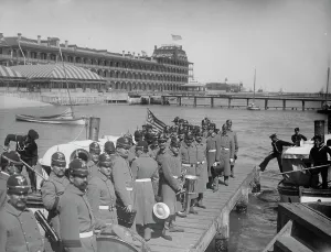 Vintage Boat Transportation Impressions: Returning from drill, Hampton Roads, between 1890 and 1901. Creator: William H. Jackson