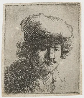 Rembrandt Van Rijn Artwork Impressions: Self-portrait with cap pulled forward, c. 1630. Creator: Rembrandt van Rhijn (1606-1669)