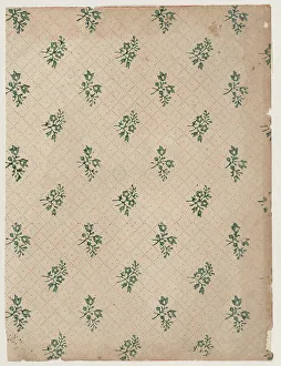 Nineteenth Century Botanical Illustration Impressions: Sheet with dot grid pattern with bouquets, 19th century. Creator: Anon