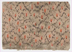 Antique Artwork Impressions: Sheet with pattern of red and black dashes, 19th century. Creator: Anon