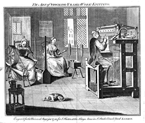 Industrial Revolution Impressions: Stocking frame workshop, 1750