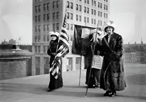 American Suffrage Movement Impressions: Suffragettes with flag, between c1910 and c1915. Creator: Bain News Service