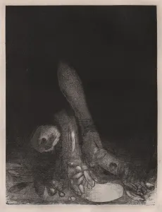Odilon Redon Lithograph Impressions: The Temptation of St. Anthony: Flowers Fall and the Head of a Python Appears, 1896