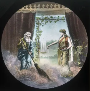 Christian Allegory Images Impressions: Using water to put out fire, c1910. Creator: Unknown
