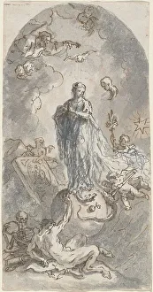 Black Chalk Drawings Impressions: The Virgin of the Immaculate Conception (recto), 1764. Creator: Martin Johann Schmidt