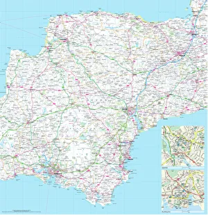 Carte Routière du Comté de Devon.