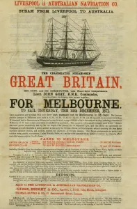 Affiche de navigation pour le SS Great Britain, 14 décembre 1871.