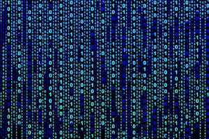 Le code informatique binaire sur un fond noir, illustration abstraite.