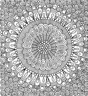 Dessin mandala en forme de cercle avec un fond en motif circulaire. Art graphique -