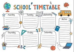Horaires scolaires. Modèle de planificateur vectoriel pour les étudiants. Ébauche humoristique dun calendrier scolaire dessinée à la main par des enfants.