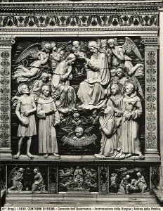 Impressions de L'Incoronazione de la Vierge. Terracotta émaillée d'Andrea della Robbia conservée dans l'église dell'Osservanza, près de Sienne Andrea Della Robbia Impressions: Église de l'Osservance