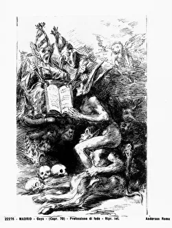 Prado Museum Art Impressions: Devout profession, etching by Goya, in the Prado Museum in Madrid