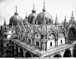 Byzantine Art Style Impressions: Partial view of the domes and the second floor of St. Mark's Basilica in Venice