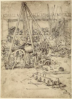 Royal Library Of Windsor Collection Impressions: Study of cannons and windlasses