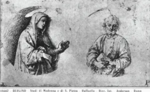 Renaissance Baroque Styles Period Impressions: Study of a Madonna and a St. Peter. Drawing attributed to Raphael, in Berlin