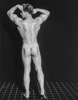 Vintage Bodybuilder Impressions: Nude Bodybuilder Back Double Biceps Flex c.1948
