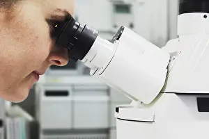 Microscope Examination Impressions: Scientist looking through microscope