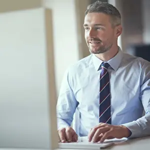 Businessman Thinking Impressions: Thinking, typing and man with computer