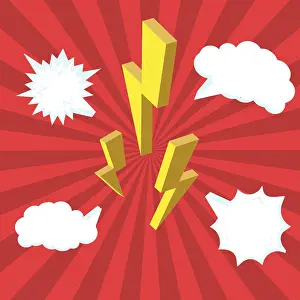Thunderstorm Mood Illustration Impressions: 3D Isometric Flat Vector Illustration of Comic Flash