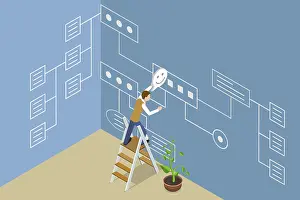 Flat Vector Illustration Impressions: 3D Isometric Flat Vector Illustration of Workflow Process Or Scheme