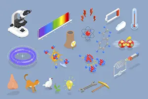 Educational Institution Graphics Impressions: 3D Isometric Flat Vector Set of Physics Items