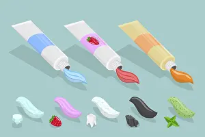 Dental Care Impressions: 3D Isometric Flat Vector Set of Toothpaste Of Different Tastes