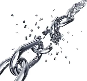 Deserted Mountain Peak Landscape Impressions: 3D rendering of a broken chain