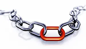 Teamwork And Partnership Concept Impressions: 3D rendering of a chain with a red link