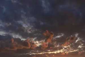 Empty German Countryside Impressions: Abned sky with reddish clouds, Thuringia, Germany
