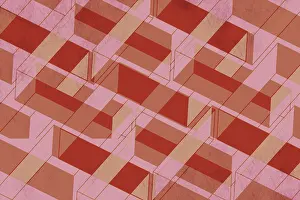 Geometric Art Illustration Impressions: An abstract geometric pattern featuring overlapping red translucent shapes creating a complex and dynamic visual effect