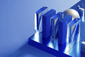 Impressions de Dans un environnement technologique 3D impressionnant, une série de formes géométriques en bleu éclairent les surfaces réfléchissantes et les designs intriquants Œuvre D'art Minimaliste Impressions: Un ensemble de formes géométriques en bleu éclaire un environnement technologique 3D impressionnant