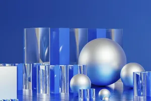 Blue Geometric Forms Impressions: An array of geometric forms cast in blue illuminates a stunning 3D technological environment