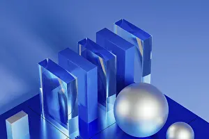Blue Geometric Forms Impressions: An array of geometric forms cast in blue illuminates a stunning 3D technological environment
