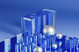 Blue Geometric Forms Impressions: An array of geometric forms cast in blue illuminates a stunning 3D technological environment