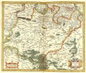 Digitally Restored Engravings Impressions: Atlas, map from 1623, Thuringia