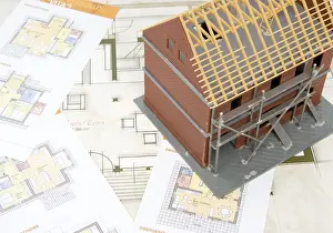 Brick Building Construction Impressions: Bare brickwork model with construction plan