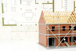 Brick Building Architecture Impressions: Bare brickwork model with construction plan