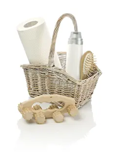 Personal Hygiene Items Impressions: Basket with objects and masseur