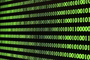 Digital Data Transmission Impressions: Binary code, green numbers on black