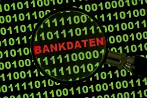 Data Security Risks Impressions: Binary code with the word 'Bankdaten'