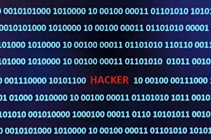 Data Transmission Online Impressions: Binary code with the word hacker, Austria