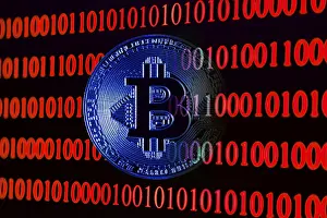 Bitcoin Blockchain Network Impressions: Bitcoin with binary code